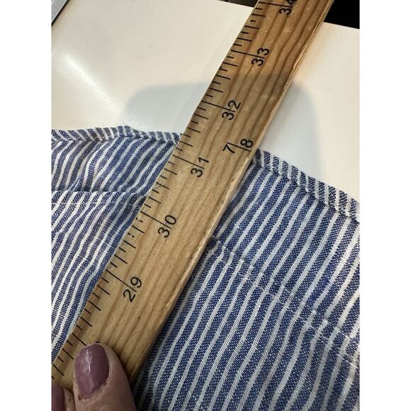 UNIQLO Large Men Premium Linen Striped Long Sleeve Button Up Shirt Blue B3 - Picture 7 of 10